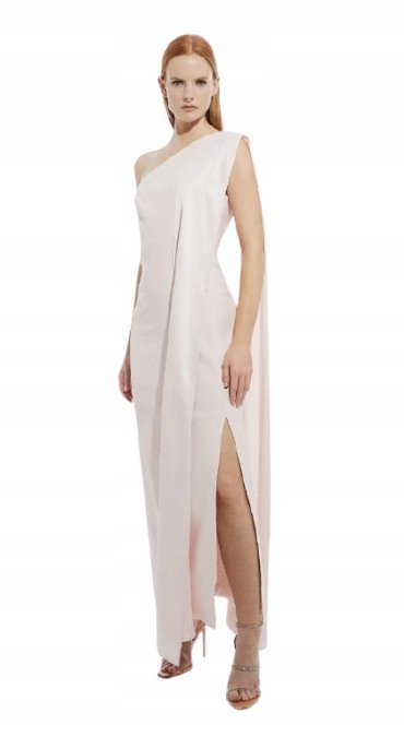 KAREN MILLEN SUKIENKA MIDI NA JEDNO RAMIĘ Z ROZPORKIEM PETITE 38 B1C