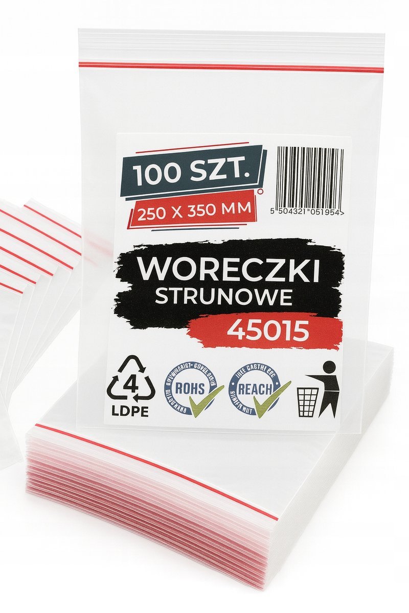 WORECZKI, TOREBKI STRUNOWE, WORKI FOLIOWE 250x350 MM, MOCNE, 100 SZTUK