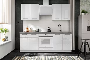 Zestaw mebli kuchennych, 220 cm, biały, połysk - Meble kuchenne - miniaturka - grafika 1