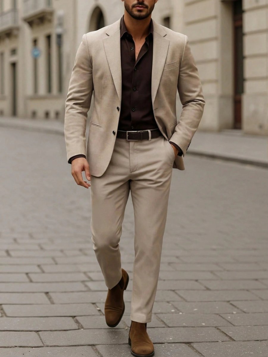 SHEIN BEŻOWE ELEGANCKIE SPODNIE PROSTE NA GUZIK CASUAL L 1MA