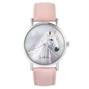 Bransoletki - yenoo Zegarek - Biały koń - skóra, pudrowy róż - miniaturka - grafika 1