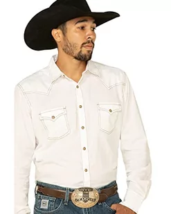 Wrangler Męska koszula z długim rękawem w stylu retro z dwiema kieszeniami, biały, XL - Koszule męskie - miniaturka - grafika 1