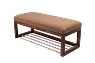 Ławki do przedpokoju - Ławka na buty LPG-4 190cm EMRAWOOD drewno lite kolor orzech siedzisko gładkie ekoskóra kolor brązowy - miniaturka - grafika 1