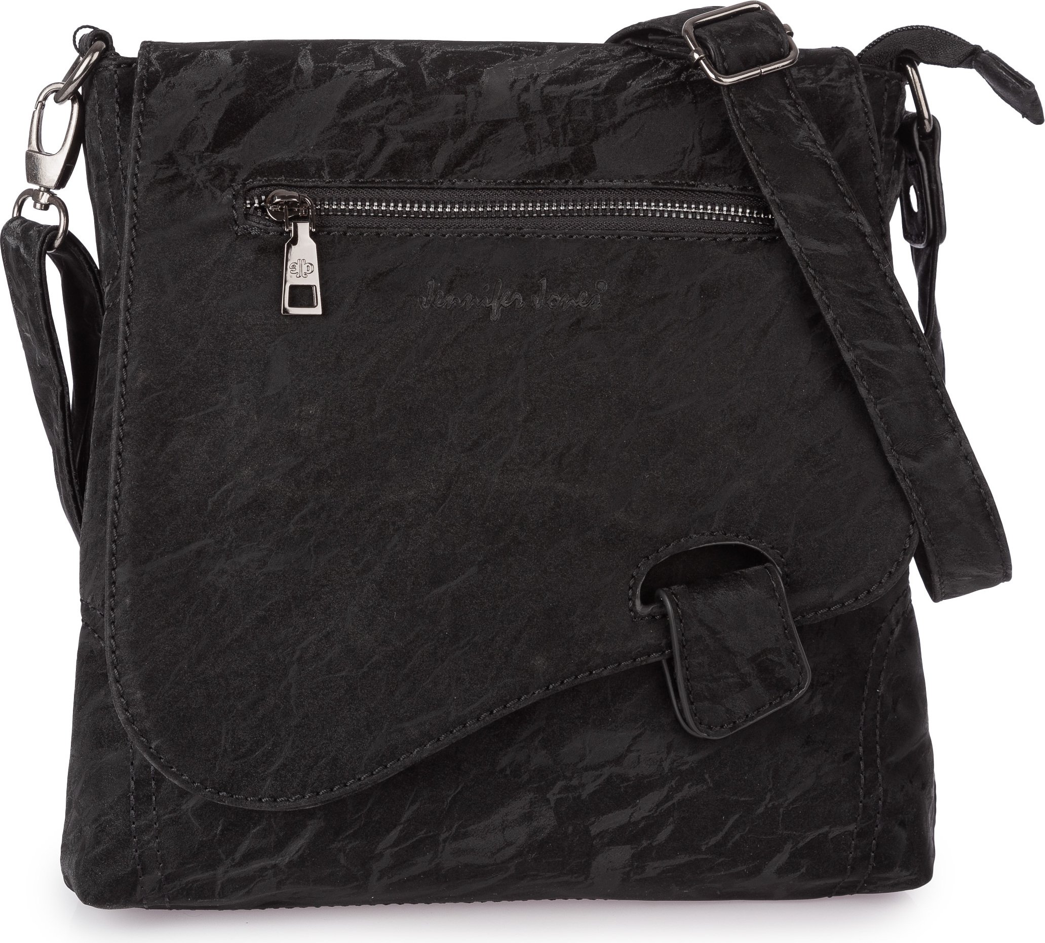 Bag Street Torebka Damska na ramię Listonoszka z klapką z gniecionej skóry ekologicznej czarna