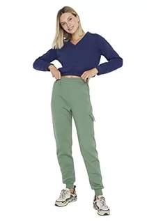 Spodnie damskie - Trendyol Damskie spodnie dresowe o normalnej talii skinny fit, Khaki, XL - grafika 1