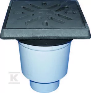 Wpust podwórzowy Perfekt DN110 z odejściem pionowym, ramą z żeliwa 260x260mm, kratką ściekową z żeliwa 226x226mm, klapą antyzapachową i koszem - Akcesoria hydrauliczne - miniaturka - grafika 1