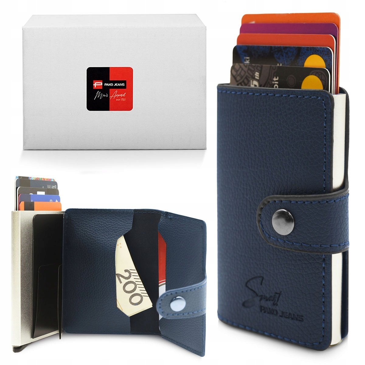 Automatyczne ETUI na Karty Ochrona RFID Portfel Wysuwany Pako Jeans GRANAT