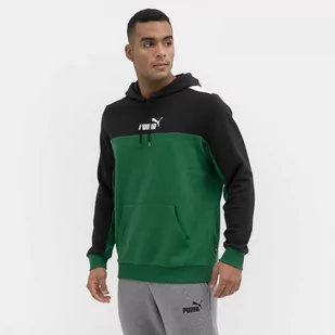 Męska bluza dresowa nierozpinana z kapturem ESS+ Block Hoodie TR - oliwkowa - PUMA - Bluzy sportowe męskie - miniaturka - grafika 1