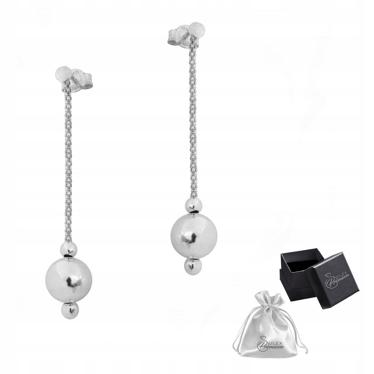 Kolczyki srebrne pr. 925 Eleganckie Rodowane Kolczyki z Ruchomą Kulką