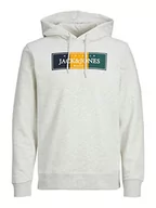 Bluzy męskie - JACK & JONES PLUS Męska bluza z kapturem JORCODYY Sweat Hood PLS z kapturem, biały melanż, 6XL, bia?y melan?, 6XL - miniaturka - grafika 1