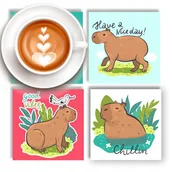 Gadżety dla niej i dla niego - ZESTAW 4 SZKLANYCH PODKŁADEK POD KUBEK KAPIBARY - miniaturka - grafika 1