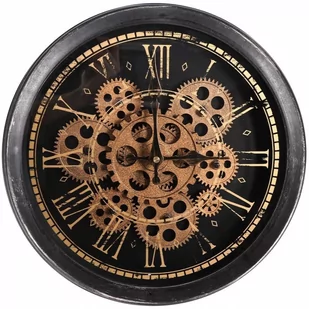 Zegar ścienny wiszący industrialny okrągły ruchomy mechanizm koła zębate loft czarny złoty 35 cm kod: O-569260 - Zegary - miniaturka - grafika 1