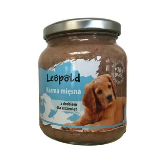Leopold Karma mięsna z drobiem dla szczeniąt 300g + 10% Gratis (Słoik) - Mokra karma dla kotów - miniaturka - grafika 1