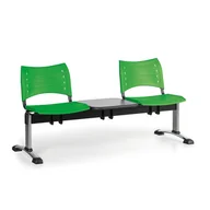 Inne meble biurowe - Ławka do poczekalni plastikowa VISIO, 2 siedzenia + stołek, zielony, chromowane nogi - miniaturka - grafika 1
