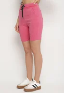 Spodenki damskie - Fuksjowe Szorty Typu Kolarki z Bawełną i Ozdobnym Wiązaniem Fenelia - miniaturka - grafika 1