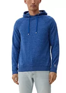 Bluzy męskie - s.Oliver Męska bluza z kapturem z gumowanym logo, niebieski, L - miniaturka - grafika 1