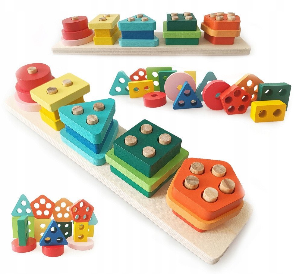 MONTESSORI Drewniana układanka kształty i kolory sensoryczna sorter klocki