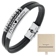 Bransolety męskie - Bransoletka z GRAWEREM męska SKÓRZANA blaszka STAL - miniaturka - grafika 1