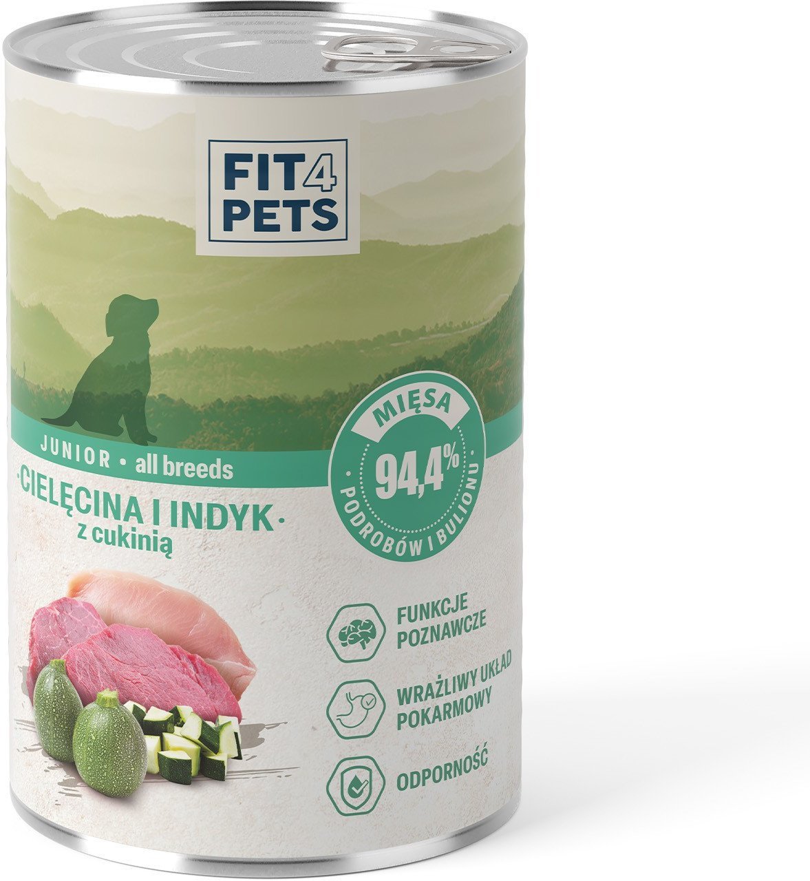 Karma dla szczeniaka pełnoporcjowa Fit4Pets cielęcina i indyk z cukinią 400g 12 szt.