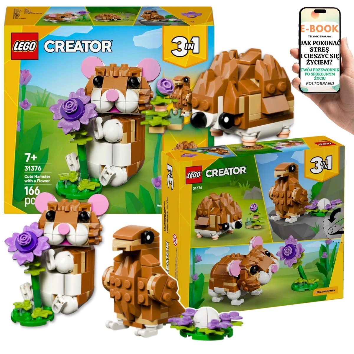 LEGO CREATOR 3 w 1 ZWIERZĘTA • Chomik Jeż Orzeł • klocki kreatywne 166 el • hit prezentowy + EBOOK-1