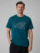 Koszulki męskie - 4F T-shirt regular z nadrukiem męski - turkusowy XL - miniaturka - grafika 1