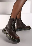 Botki damskie - Brązowe Sznurowane Ocieplone Botki na Platformie w Stylu Workerów Crecca - miniaturka - grafika 1