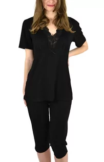 Piżamy damskie - Etna 12012 czarna piżama z krótkim rękawem i spodniami 3/4, Kolor czarny, Rozmiar 2XL, Mediolano - Intymna - grafika 1