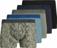 Majtki męskie - JACK&JONES bokserki męskie, 5-pak - JACCAMERON TRUNKS, wzór, logo w pasie zielony/niebieski/czarny S - miniaturka - grafika 1
