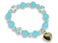 Bransoletki - Bransoletka damska złota turkusowa z zawieszką serduszkiem - miniaturka - grafika 1