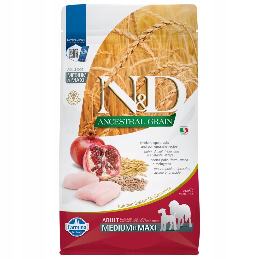 FARMINA N&D Ancestral Grain dog Adult Medium & Maxi Chicken & pomegranate 2,5 kg -