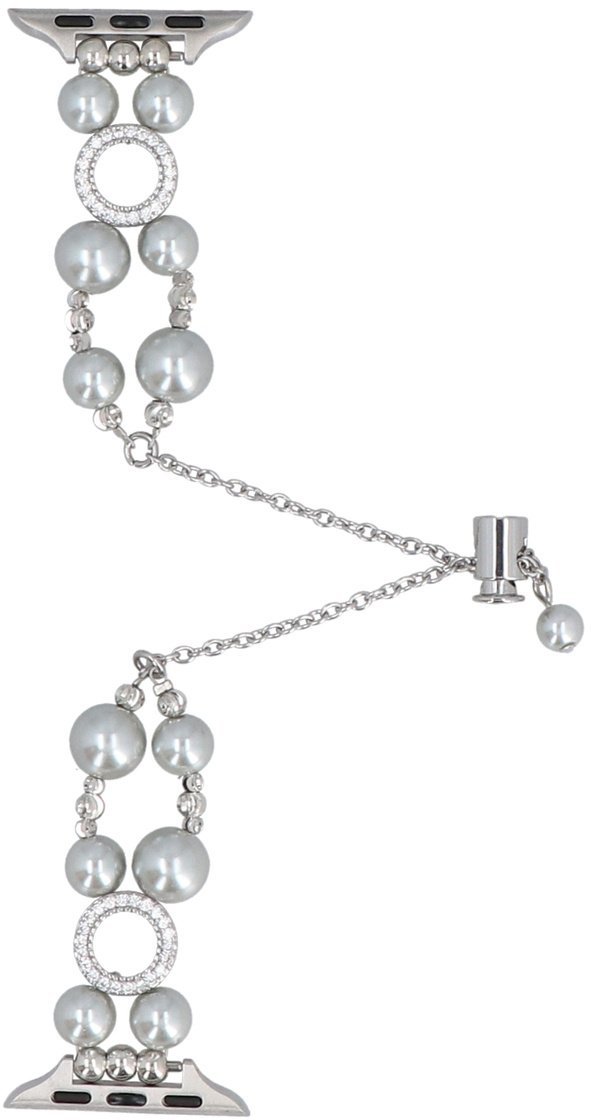 GlacierX bransoleta do smartwatcha Slider Clasp Double Chain Pearl Bracelet Nightfall Silver do Apple Watch 38/40/41mm Srebrna Cyrkonie