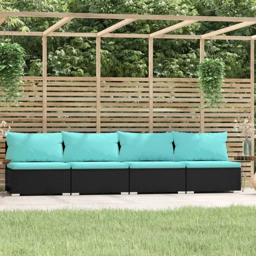 Lumarko 4-osobowa sofa ogrodowa z poduszkami, czarna, polirattan