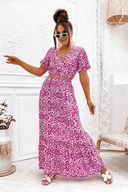 Komplety damskie - WZORZYSTY KOMPLET SPÓDNICA MAXI+WIĄZANY TOP-RÓŻOWY - Olika - miniaturka - grafika 1
