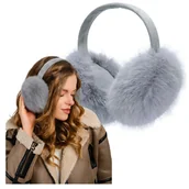 Ozdoby do włosów - Nauszniki Duże Na Uszy Szare Ciepłe Zimowe Pluszowe Opaska z Futerkiem XXL - miniaturka - grafika 1