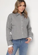 Koszule damskie - Czarno-Biała Koszula Bawełniana w Paski z Kieszonką Nolbia - miniaturka - grafika 1