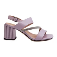 Sandały damskie - S.Barski Damskie Eleganckie Sandały Na Słupku Fioletowe D&amp;A MR38-549 - miniaturka - grafika 1