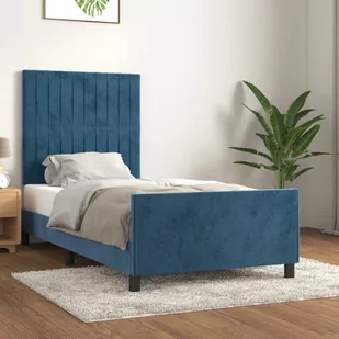 Rama łóżka z zagłówkiem, ciemnoniebieska, 100x200 cm, aksamitna  Lumarko - Łóżka - miniaturka - grafika 1