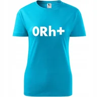Koszulki i topy damskie - Damska Koszulka z Nadrukiem grupa krwi 0 rh+ Honorowy Dawca Krwi Prezent turkusowy XL - Atram - miniaturka - grafika 1