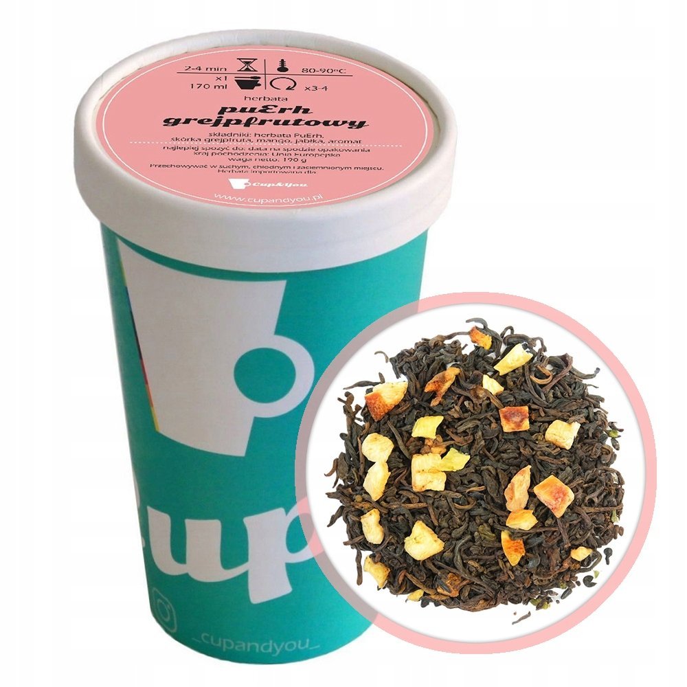 Herbata czerwona pu-erh GREJPFRUTOWY skórka grejpfruta mango jabłka 190g - herbata liściasta sypana mieszanka napar susz