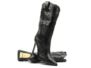 Skórzane botki, kowbojki damskie na szpilce - CARINII B9360, czarne - Carinii - Botki damskie - miniaturka - grafika 1