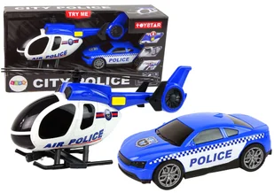 Niebieski Zestaw Pojazdów Helikopter Auto Policja Dźwięk - Samoloty i helikoptery - miniaturka - grafika 1