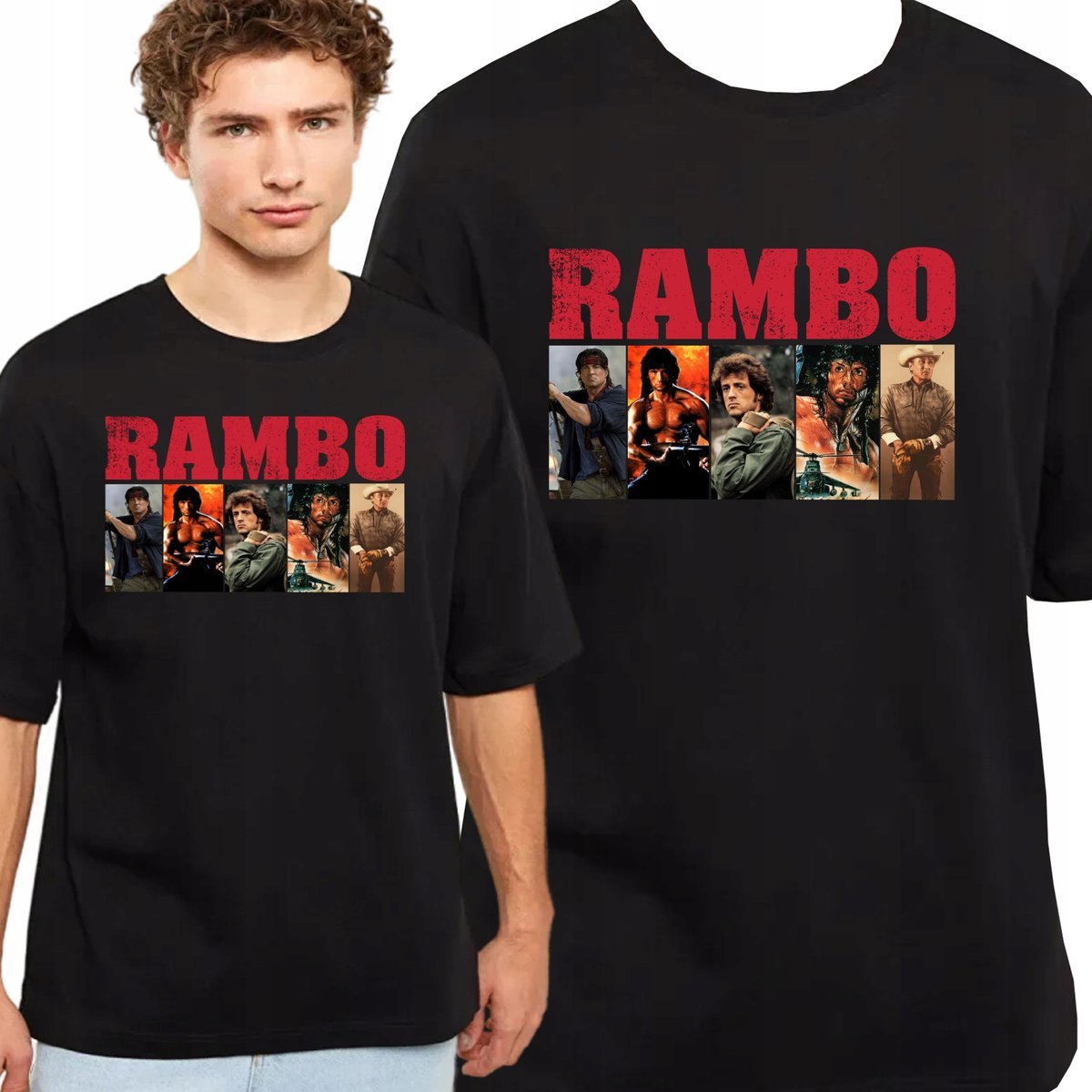 T-Shirt KOSZULKA RAMBO STALLONE FILM PREZENT JAKOŚĆ BAWEŁNA 0750 S CZARNA