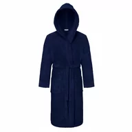 Szlafroki damskie - Szlafrok Bawełniany z Kapturem Unisex XS Granat - miniaturka - grafika 1