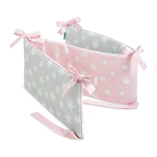 Ochraniacz do łóżeczka pink & grey stars - Ochraniacze do łóżeczka - miniaturka - grafika 1