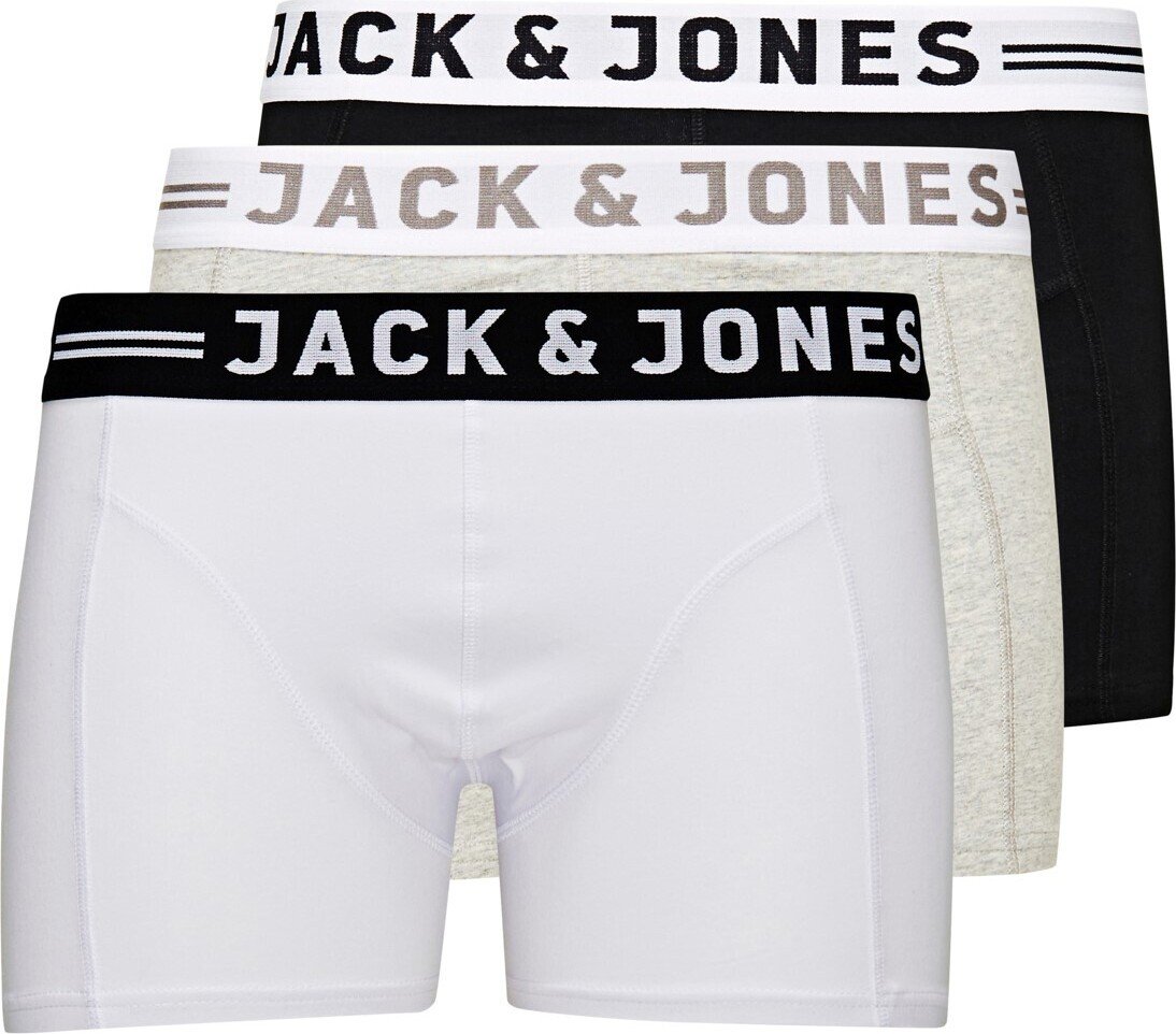 JACK&JONES bokserki męskie, 3-pak - SENSE TRUNKS, bawełna stretch czarny/szary/biały M