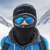 Czapki narciarskie - TEMU Męska Zimowa Czapka Narciarska z Pełnym Osłaniem Twarzy i Szyi - Termiczna Dzianinowa Kominiarka, Miękke Polare, Idealne na Śnieg, Rowery oraz - miniaturka - grafika 1