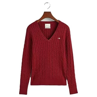 GANT Damski sweter ze stretchu bawełnianego z dekoltem w serek, Plumped Red, M - Swetry damskie - miniaturka - grafika 1