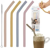 Sztućce dla dzieci - Słomki rurki silikonowe wielorazowe 4szt + czyścik REER - miniaturka - grafika 1