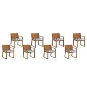 Fotele i krzesła ogrodowe - Beliani Zestaw 8 krzeseł ogrodowych drewnianych z poduszkami niebiesko-białymi - miniaturka - grafika 1