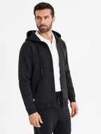 Bluzy męskie - Rozpinana bluza dresowa hoodie w stylu streetwearowym czarna V3 OM-SSZP-0213 M - miniaturka - grafika 1
